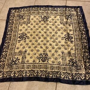Silk-Feel Navy and Cream Floral Square Scarf